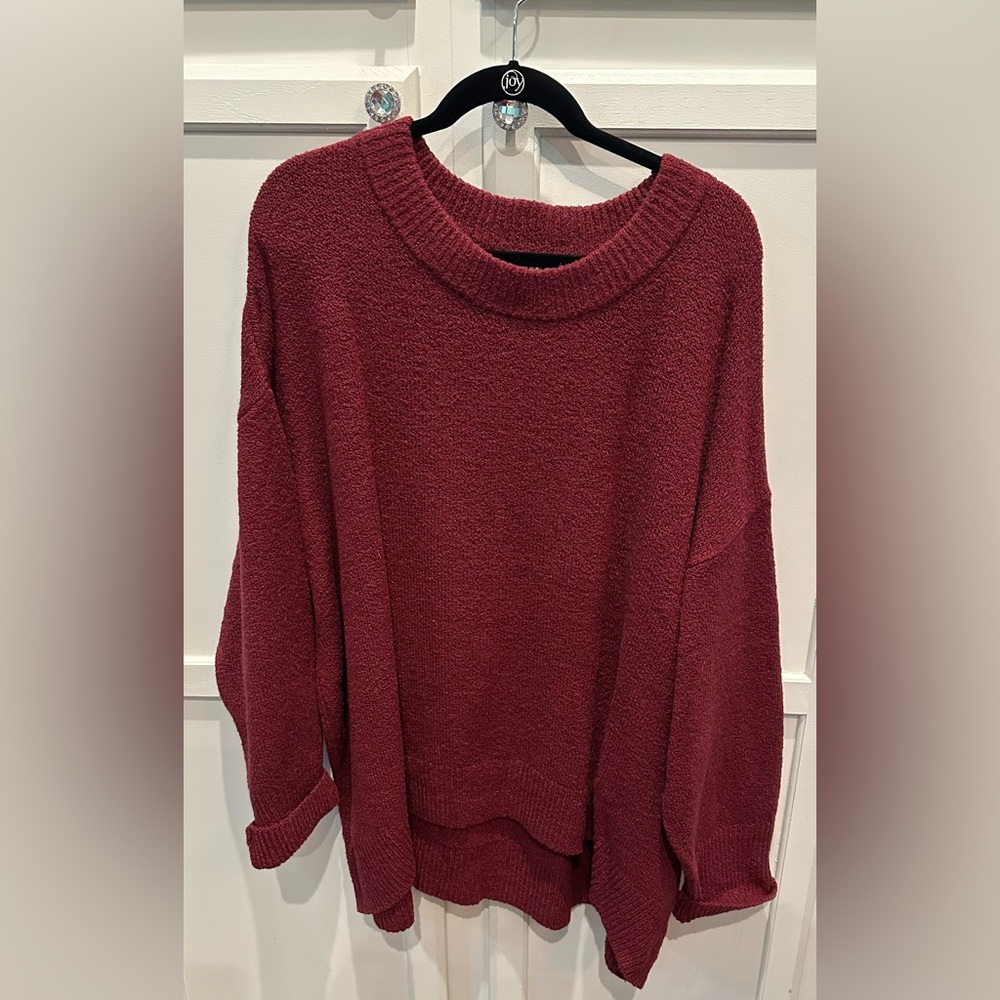 3X Ava & Viv Burgundy Crew Neck Sweater with Relaxed Fit